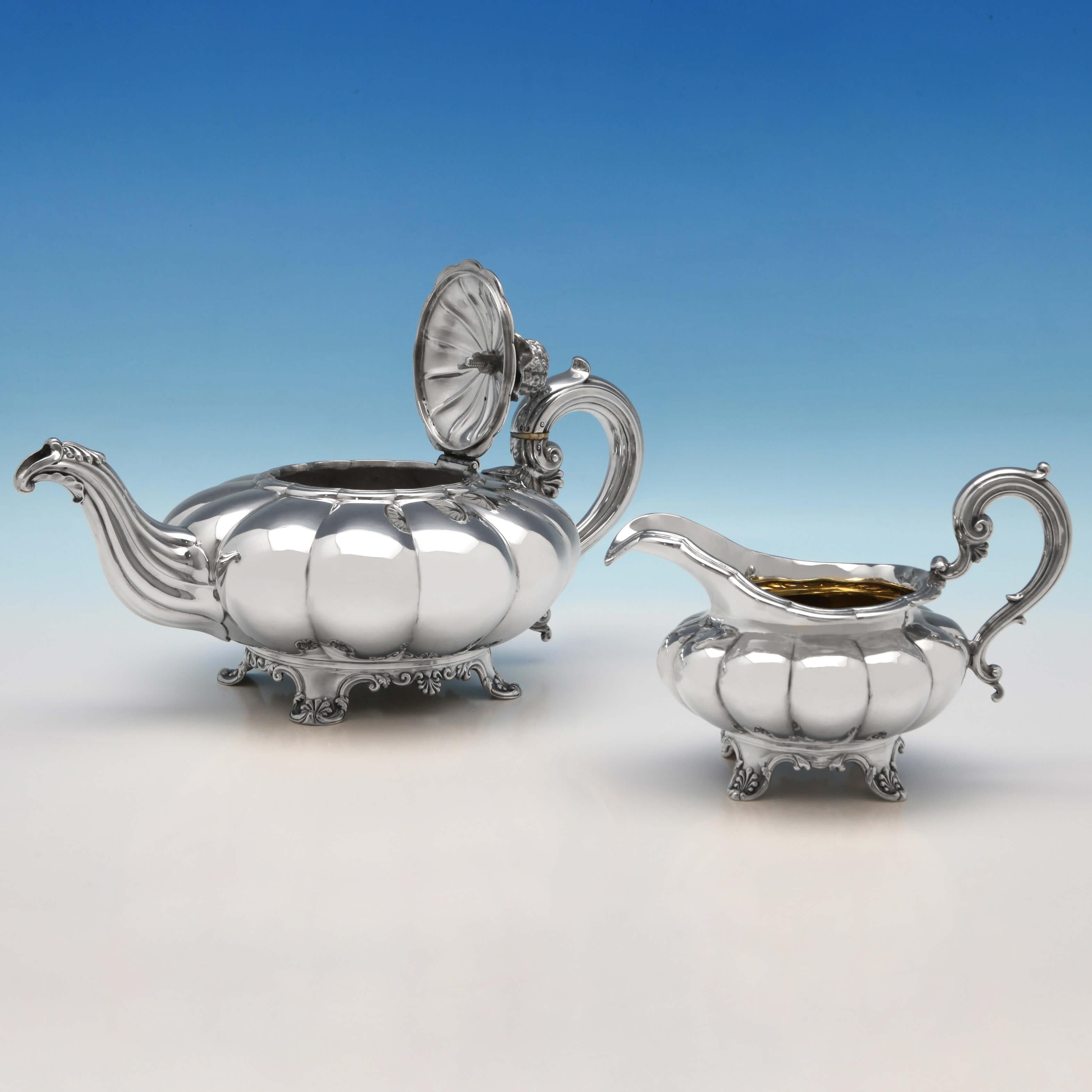 English Melon Design Antique Sterling Silver Five-Piece Tea and Coffee Set by Barnards