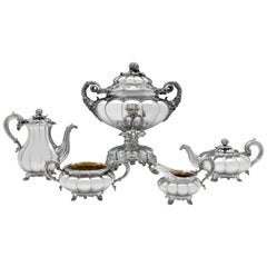 Melon Design Antique Sterling Silver Five-Piece Tea and Coffee Set by Barnards
