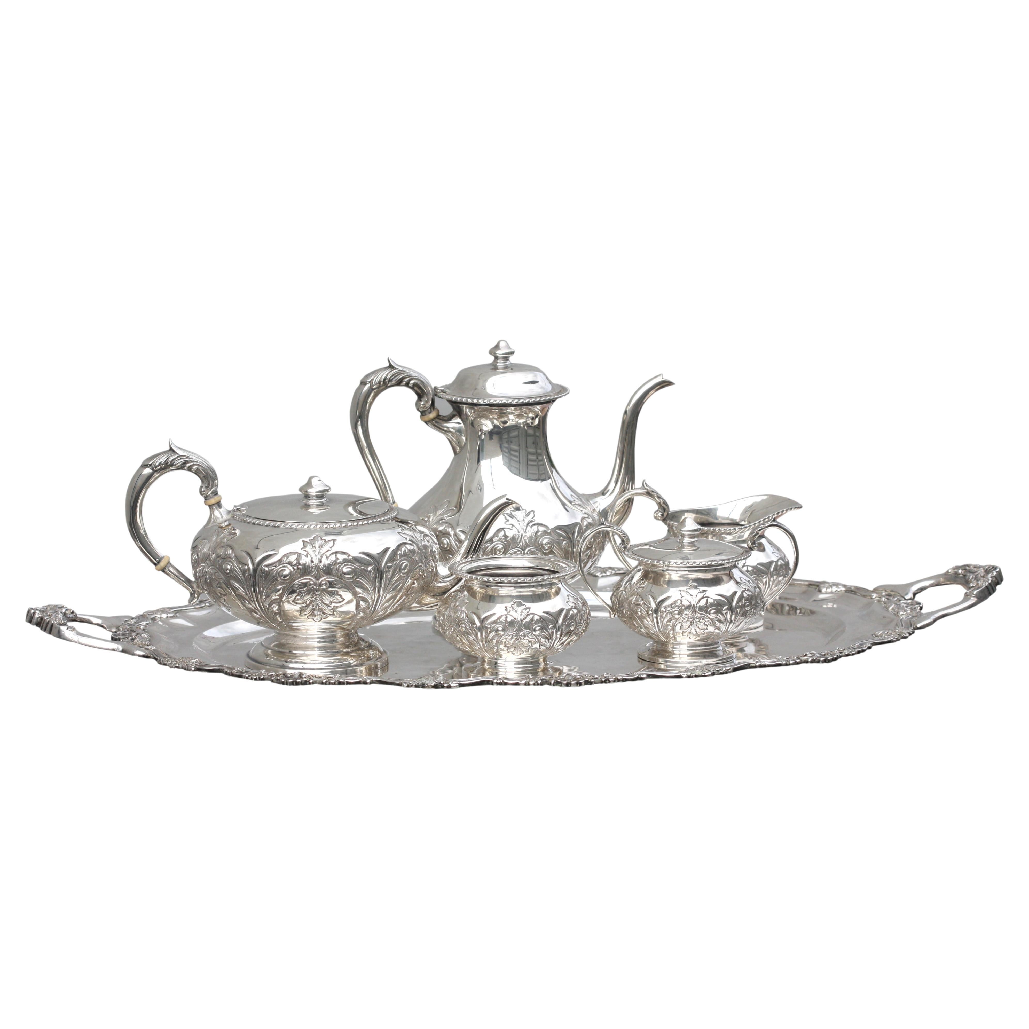Sterling Silver Five-Piece Tea Service with Sterling Tray, Mexican