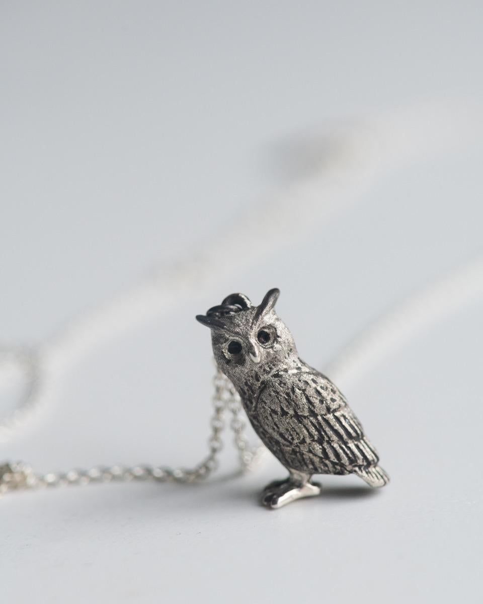 Artisan Sterling Silver Flaco the Owl Memorial Pendant For Sale