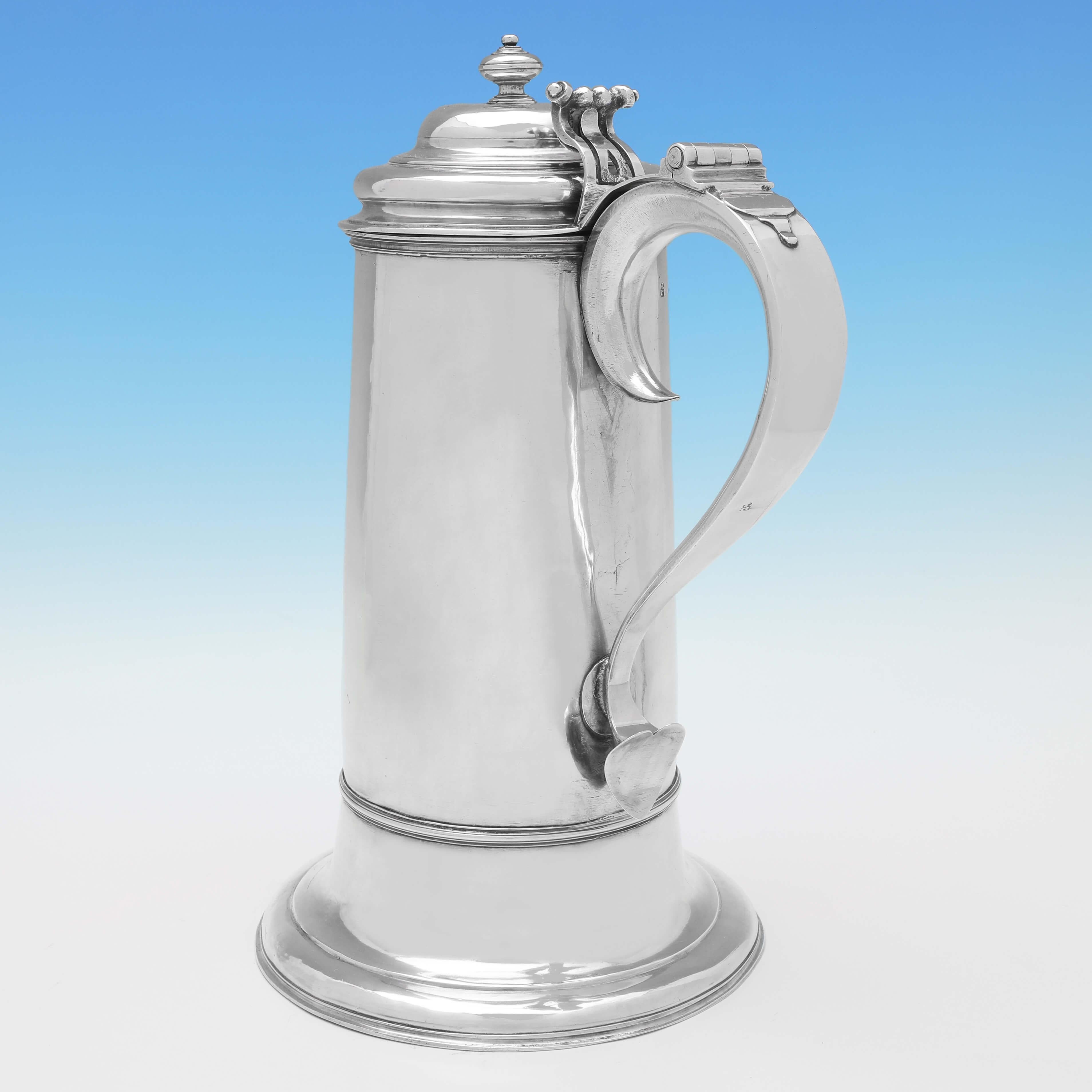 English Large George II Antique Sterling Silver Flagon, London 1730, Thomas Tearle For Sale