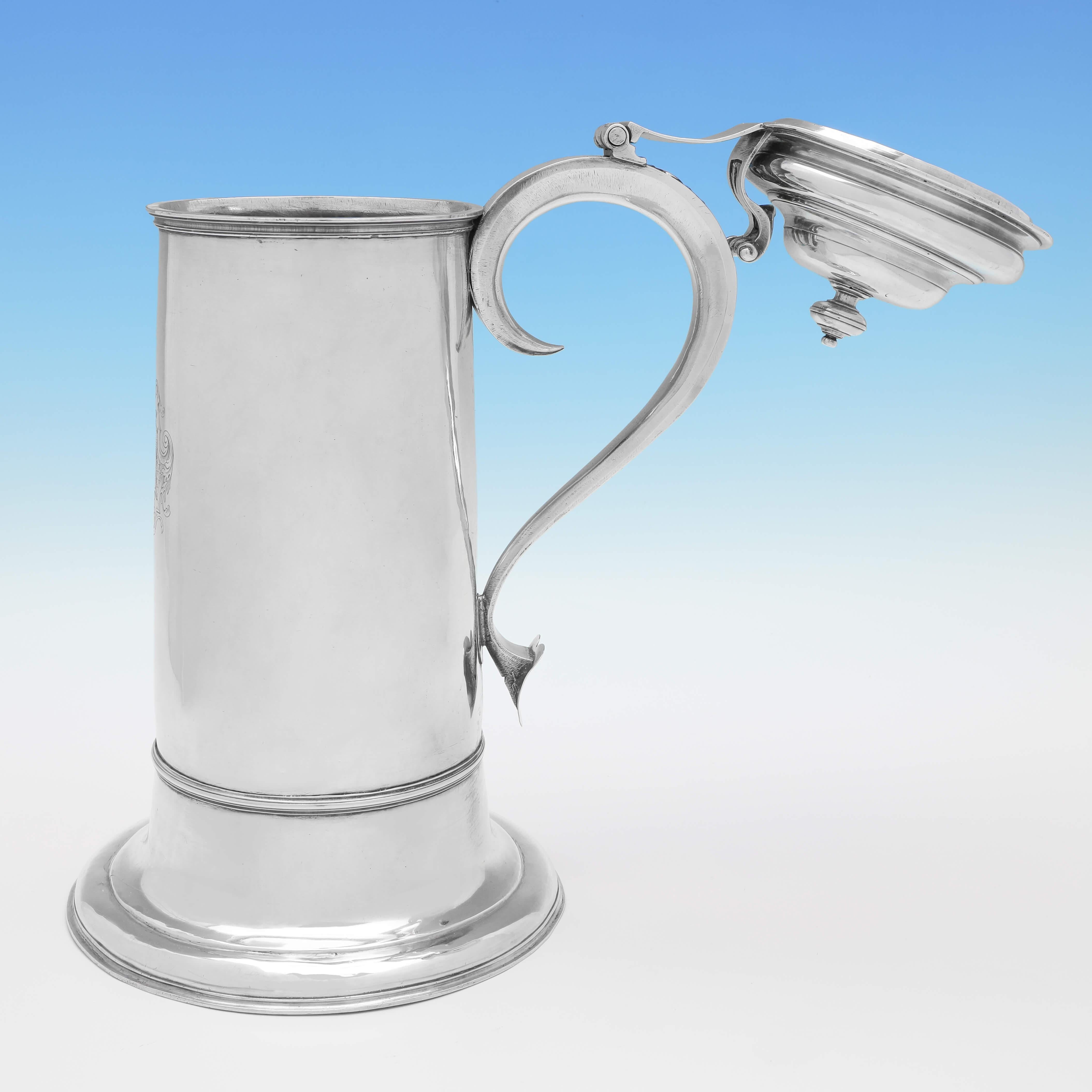Mid-18th Century Large George II Antique Sterling Silver Flagon, London 1730, Thomas Tearle For Sale