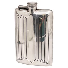Sterling Silver Flask in Art Deco Style from Early 20th Century