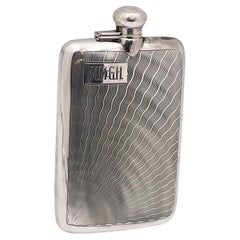 Sterling Silver Flask in Art Deco Style with Sunray Motifs