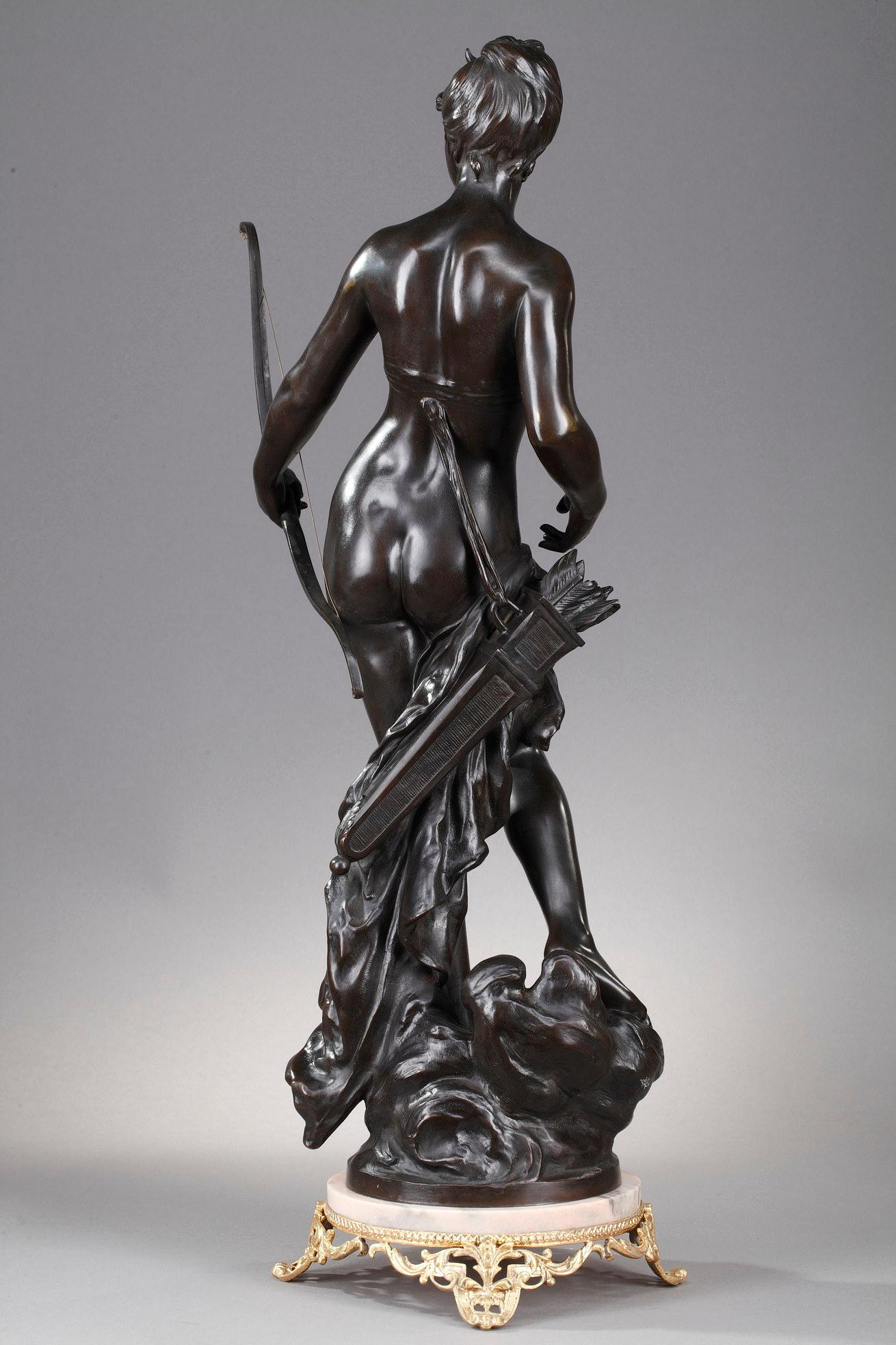 French Bronze figure of Diana goddess of the Hunt, signed Mathurin Moreau