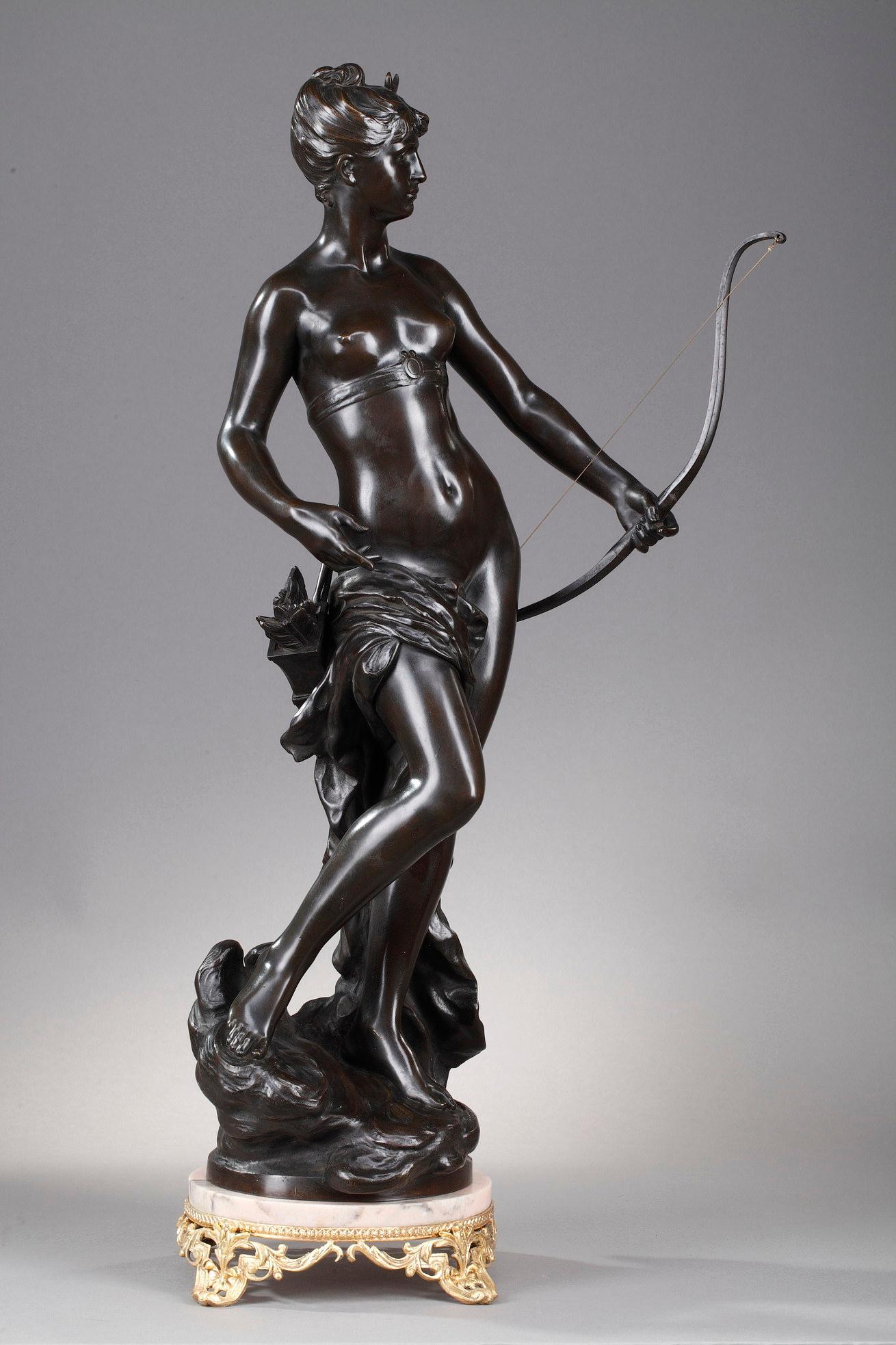 Patinated Bronze figure of Diana goddess of the Hunt, signed Mathurin Moreau