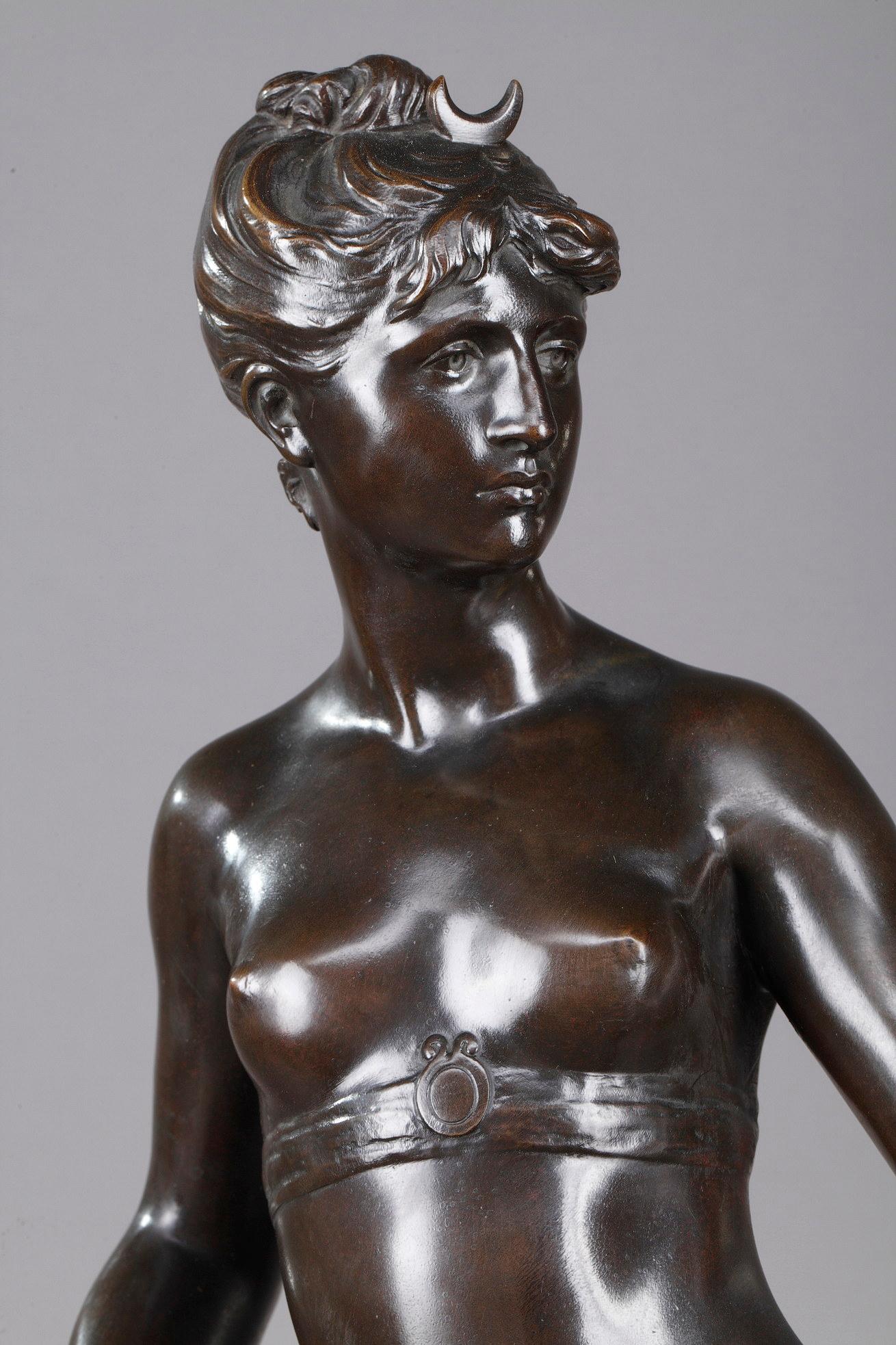 19th Century Bronze figure of Diana goddess of the Hunt, signed Mathurin Moreau