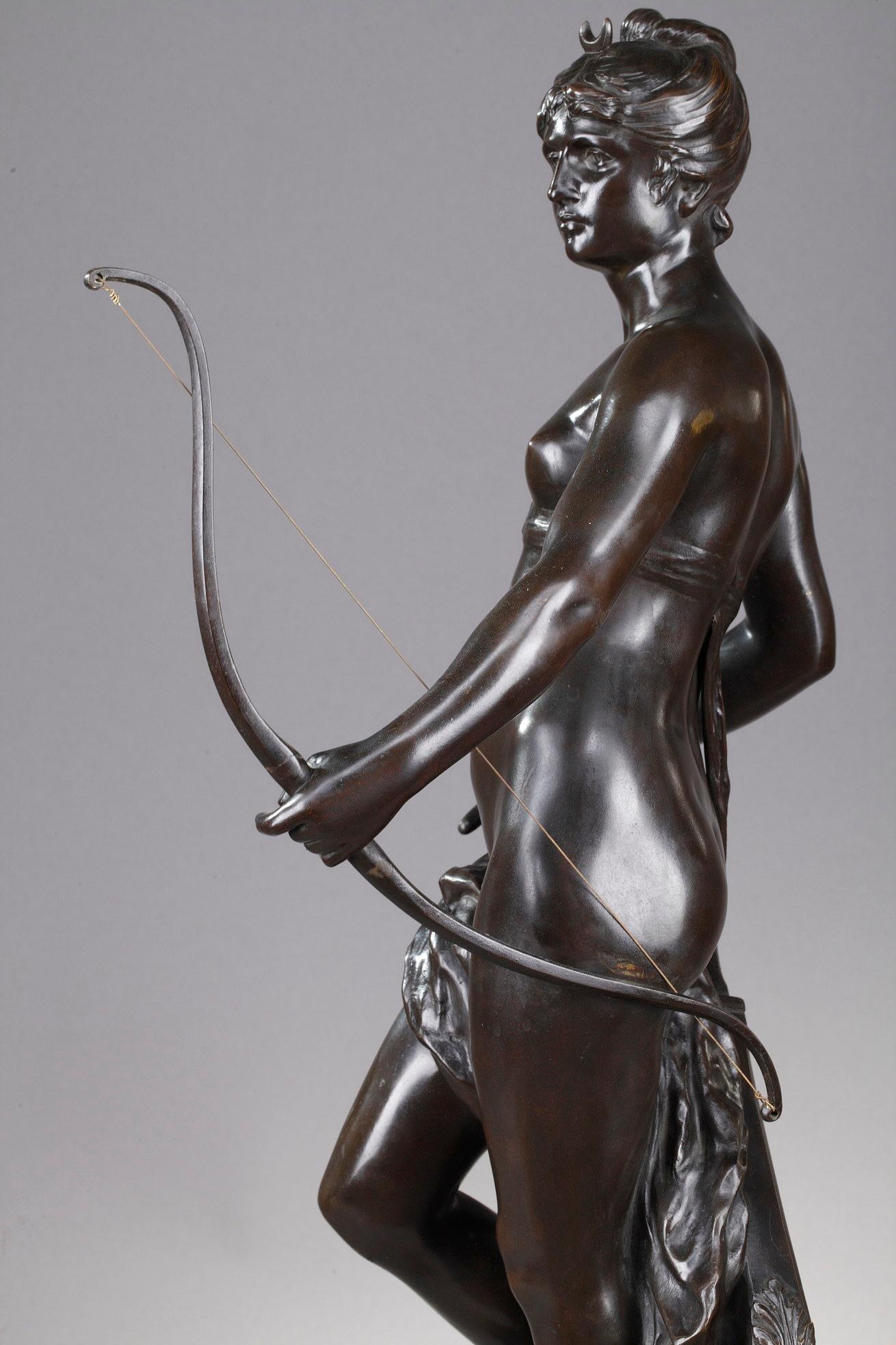 Bronze figure of Diana goddess of the Hunt, signed Mathurin Moreau 1