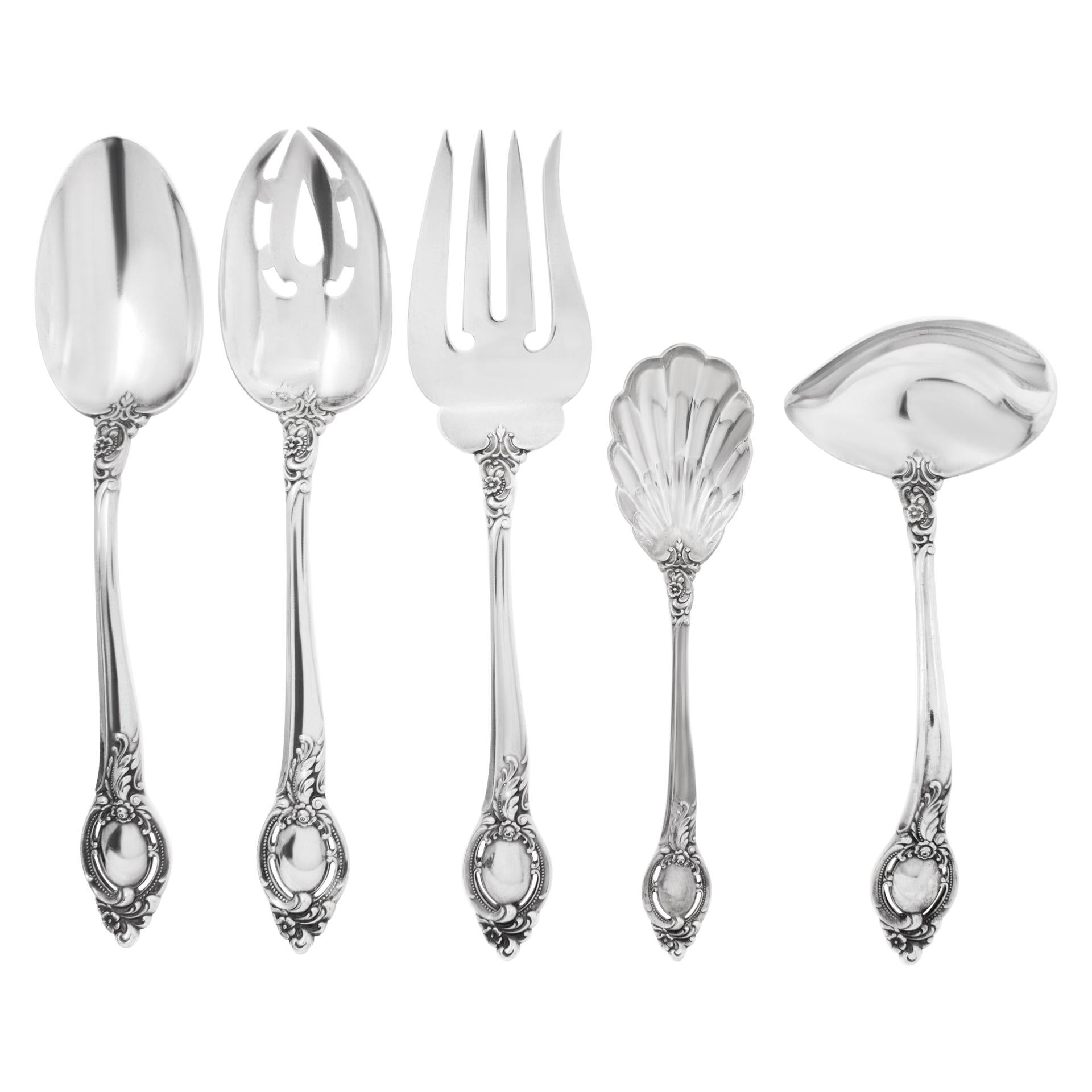 Set di posate in argento Sterling Cameo di Reed & Barton, brevettato nel 1959, set da 7 posti In condizioni ottime in vendita a Surfside, FL