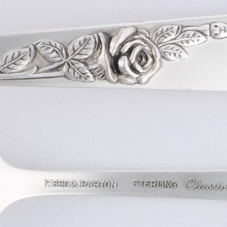 Sterling Silver Flatware Set Classic Rose by Reed & Barton, Patented in 1954 In Excellent Condition In Surfside, FL