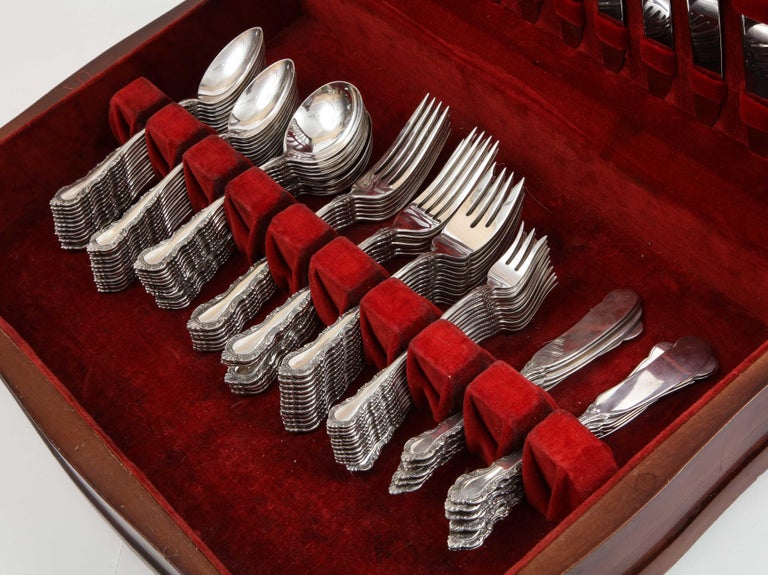 Sterling Silver Flatware Set by Reed and Barton, Georgian Rose Pattern For Sale 12