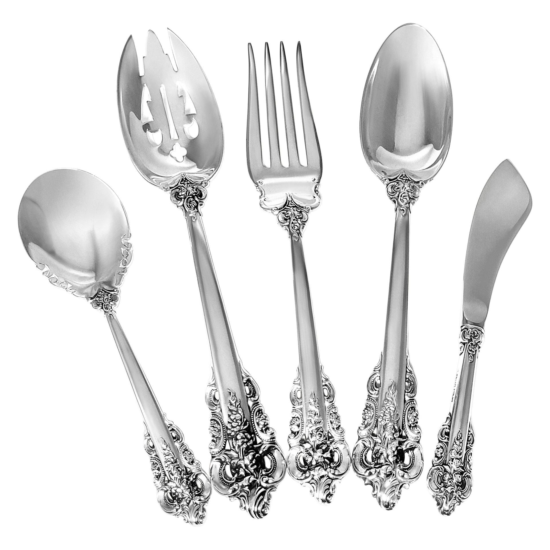 Set di posate in argento Grande Barocco Brevettato da Wallace nel 1941, 5 posti In condizioni ottime in vendita a Surfside, FL