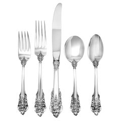 Vintage Sterling Silver Flatware Set Grande Baroque Patented in 1941 by Wallace, 5 Place