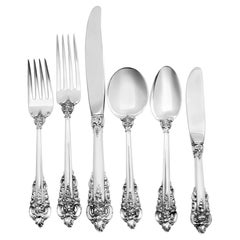 Vintage Sterling Silver Flatware Set Grande Baroque Patented in 1941 by Wallace, 6 Place