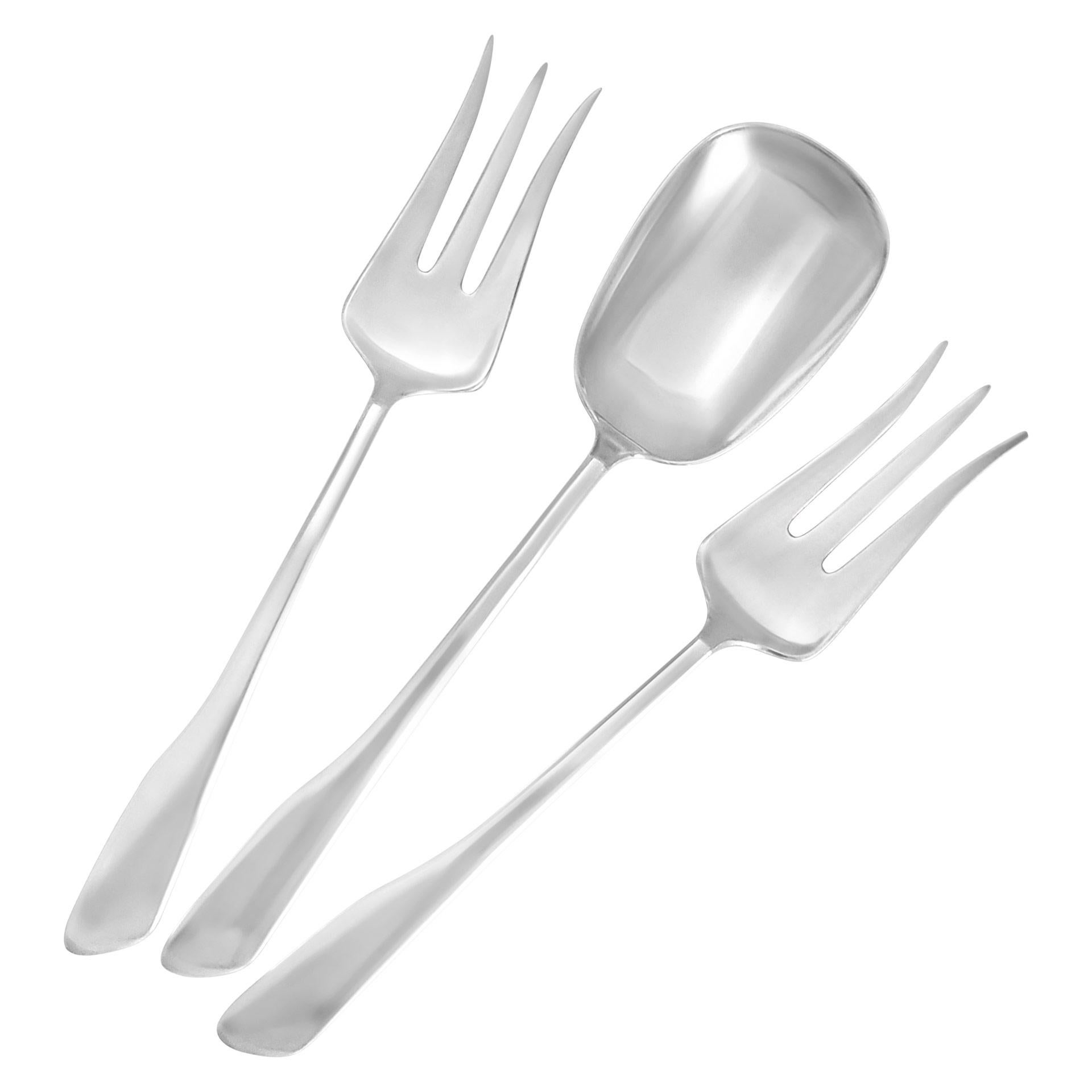 GRETA from Olga Morensen, sterling silver flatware set with misc. Danish sterling silver serving pieces from Frigast & H.H.R-  6 place setting for 12  with 10 serving pieces.Over 3500 grams of Danish Sterling silver (113 ounces troy) no counting