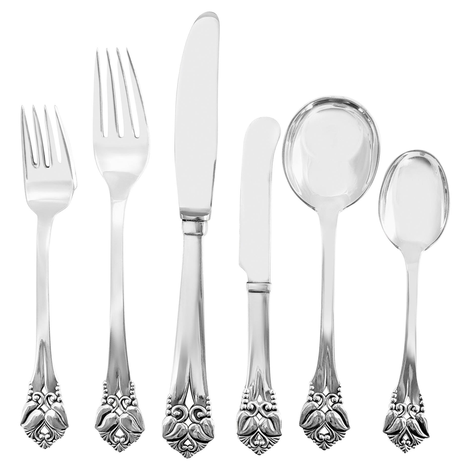 Sterling Silver Flatware Set Greta by Olga Morensen 6 Place Settting for 12 + 1