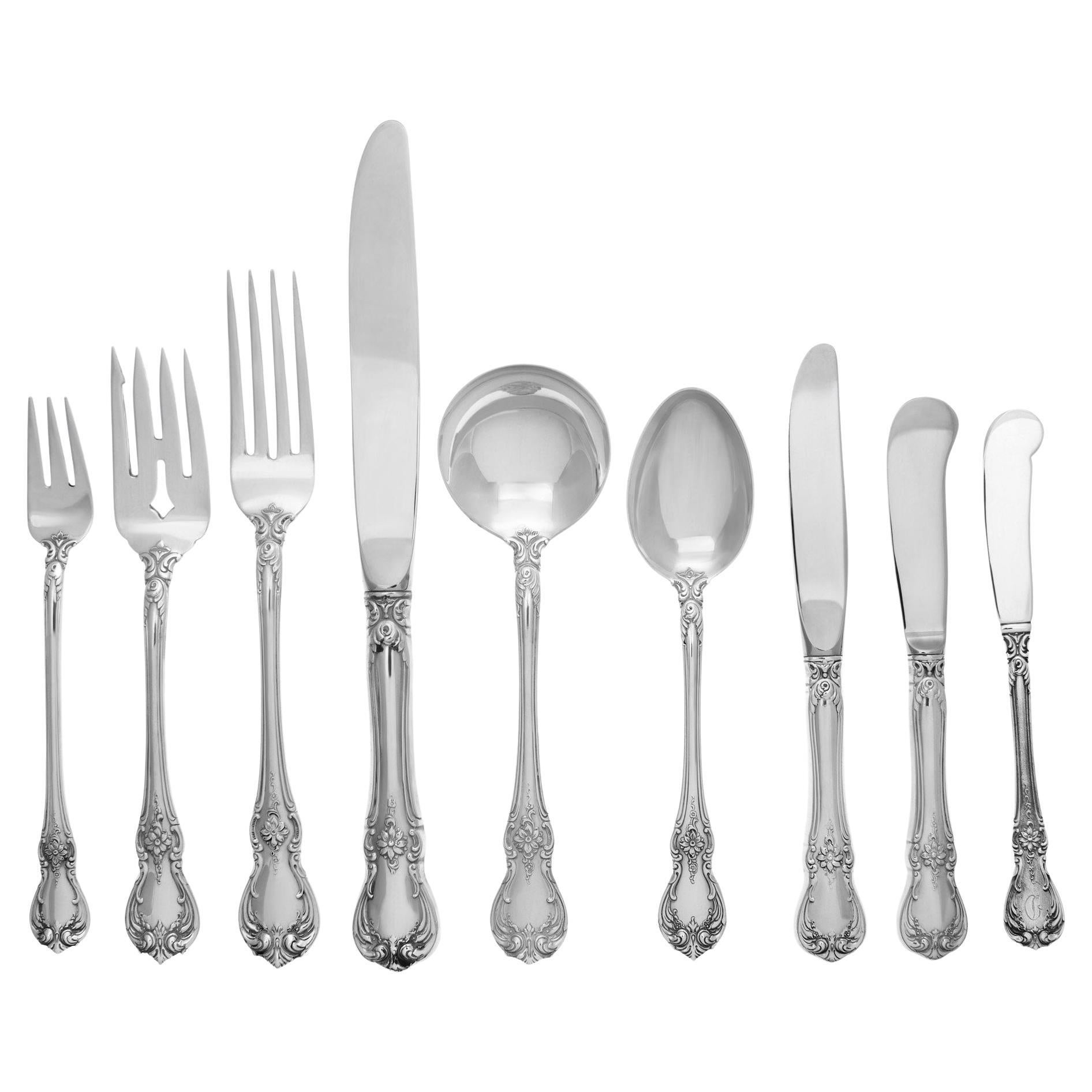 Sterling Silver Flatware Set Old Master Patented in 1942 by Towle Silversmiths For Sale