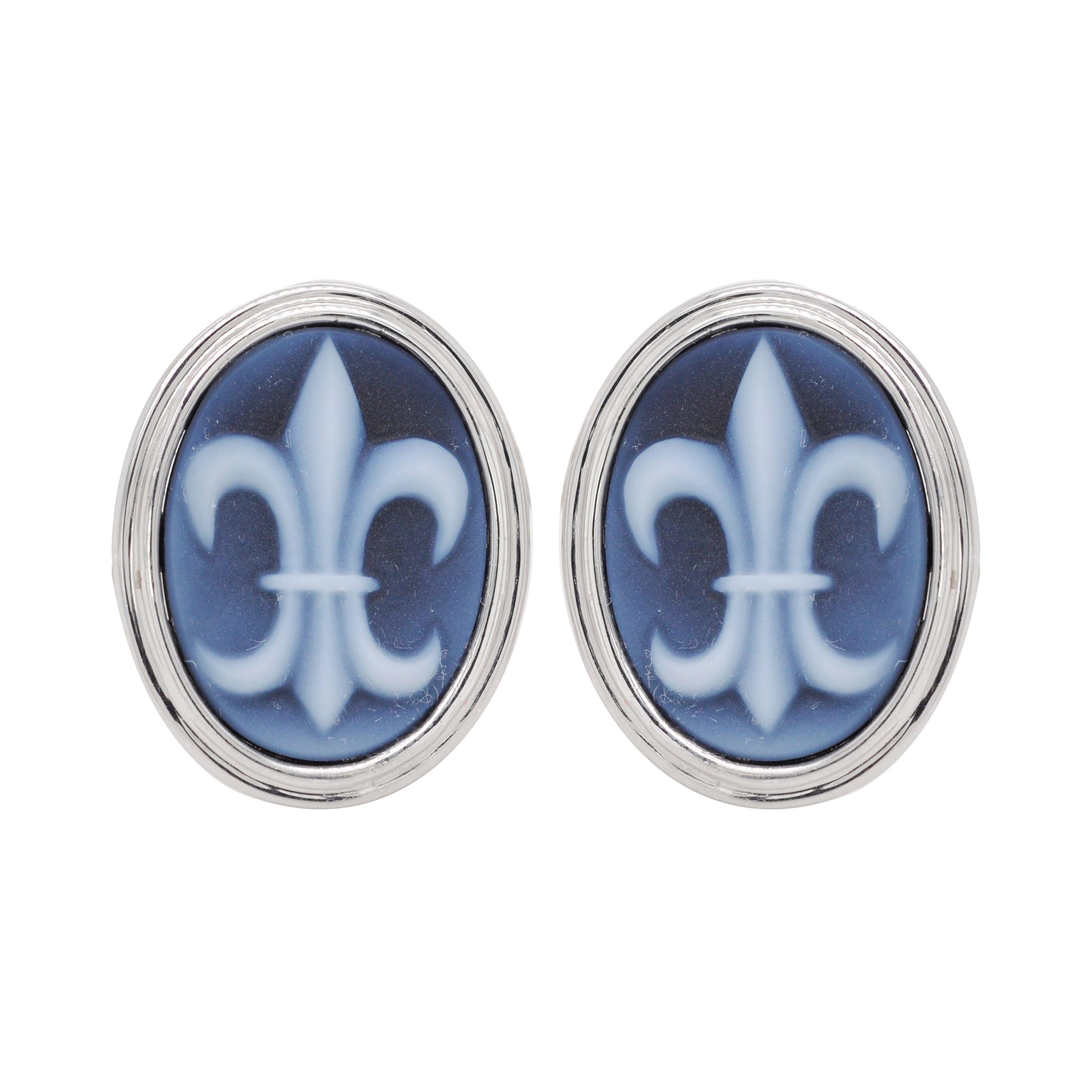 Sterling Silver Fleur-de-Lis Agate Cameo Cufflinks by Vaibhav Dhadda