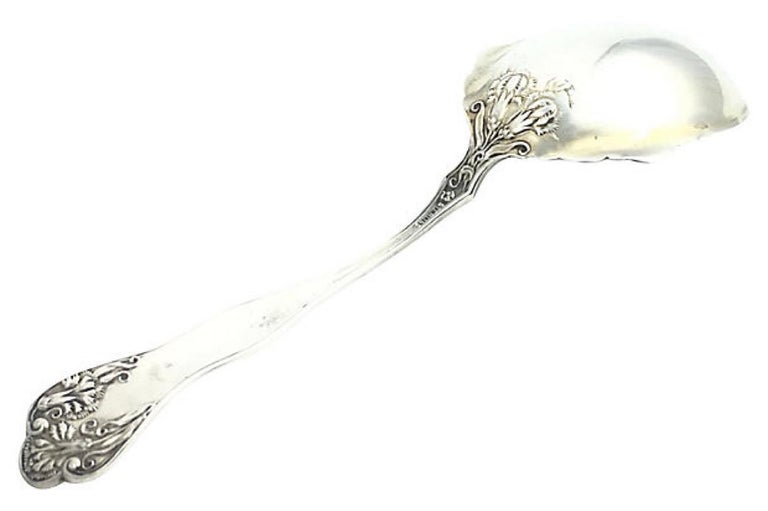 American Sterling Silver Floral Repousse Berry Spoon For Sale