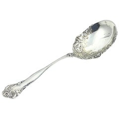 Antique Sterling Silver Floral Repousse Berry Spoon