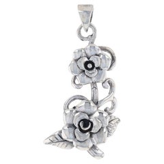 Sterling Silver Flower Blossoms Pendant - 925 Botanical