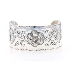 Sterling Silver Flower Garland Handmade Cuff Bracelet 7 1/2" - 925 Botanical