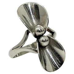 Antique Sterling silver flower ring by Niels Erik From, Denmark, Mid-20th C