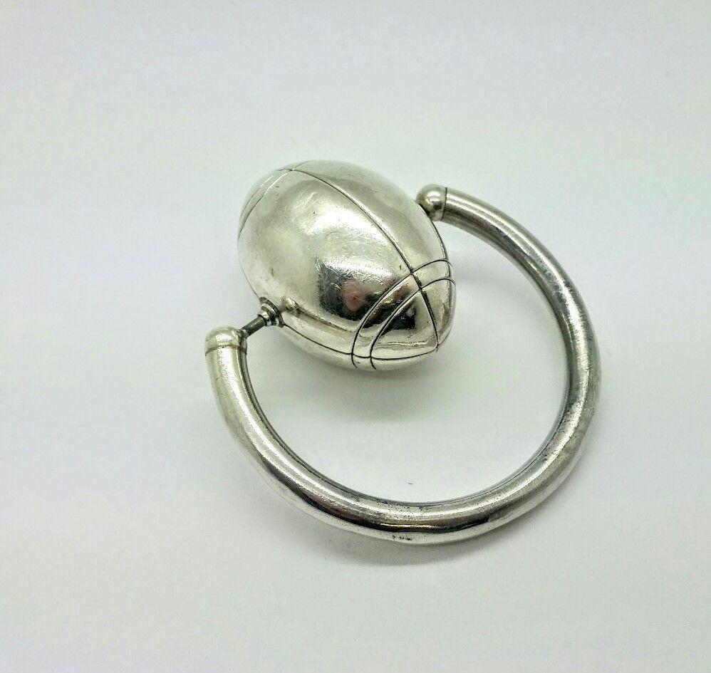 Sterling Silver Football Teething Ring Rattle In Good Condition In Washington Depot, CT