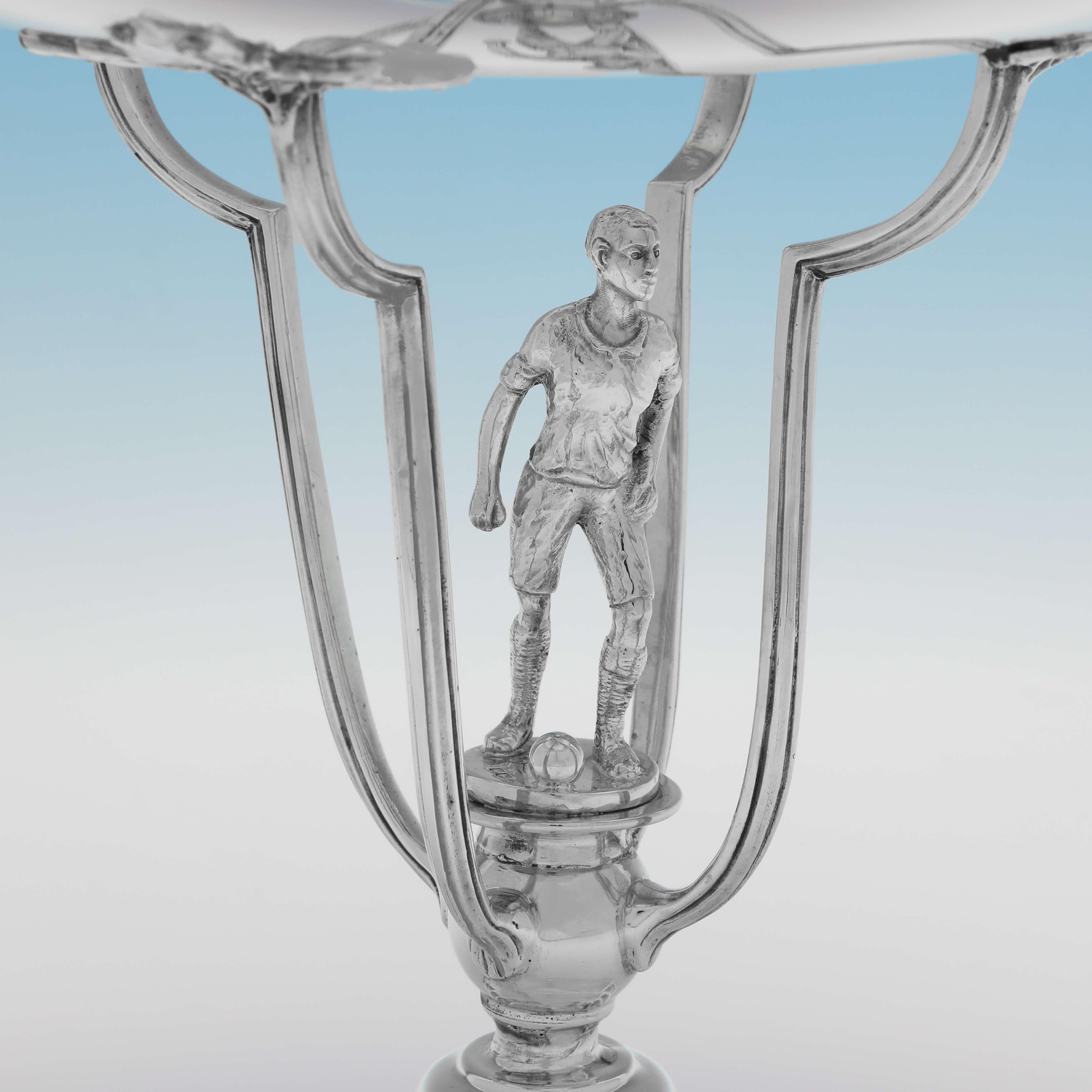 Early 20th Century Art Deco Sterling Silver Football Trophy - Sheffield 1927 - Footballer Model For Sale
