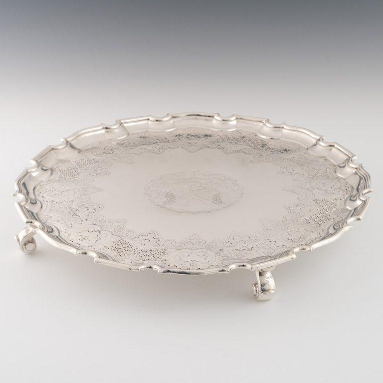 British Sterling Silver Footed Salver London 1735