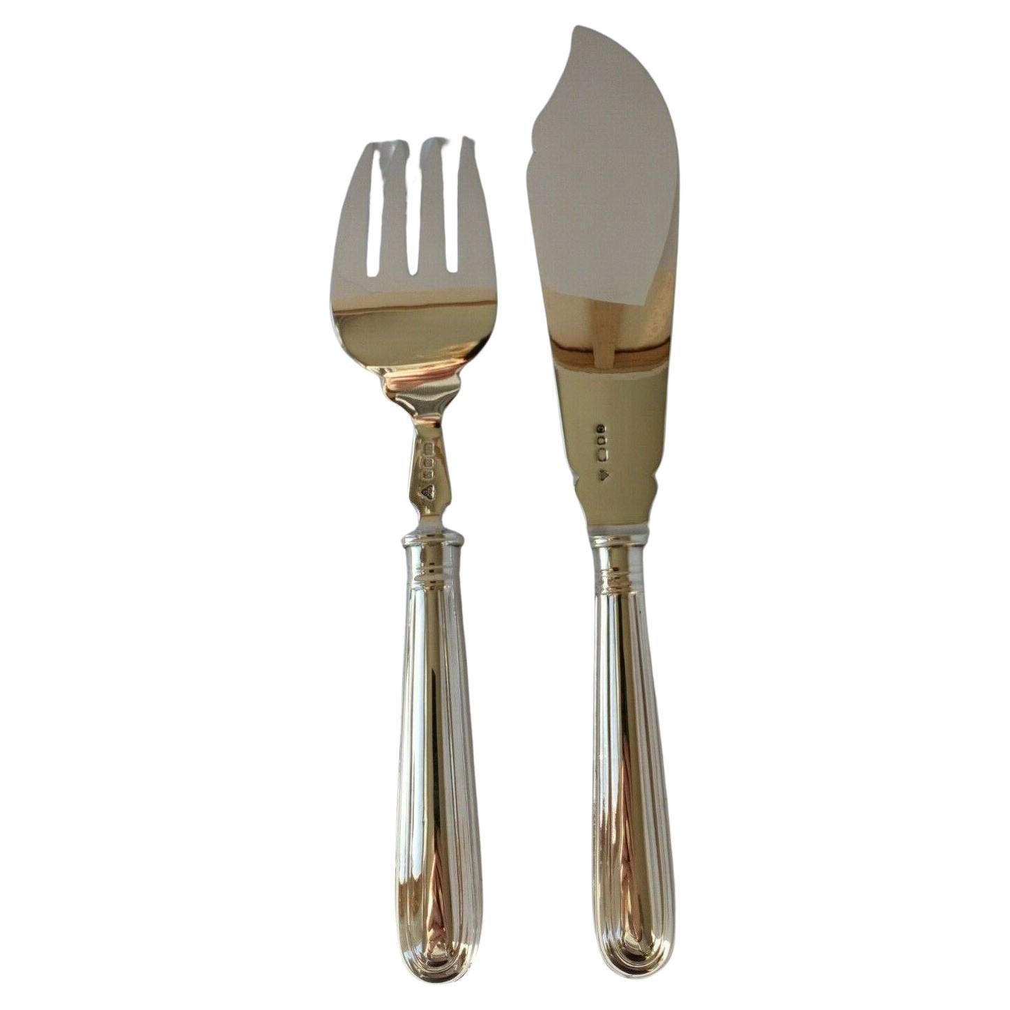Sterling Silver Fork and Knife Fish Servers by Garrard & Co, 1968-1971 For Sale