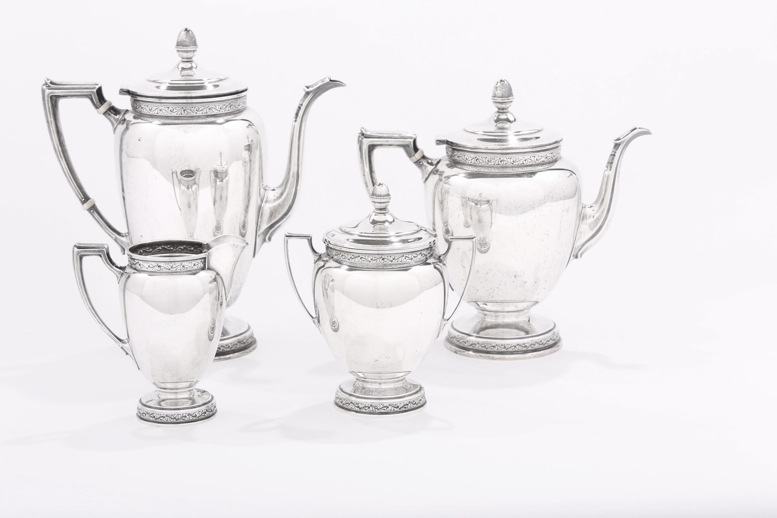 Sterling Silver Four Piece Tea / Coffee Service For Sale 3