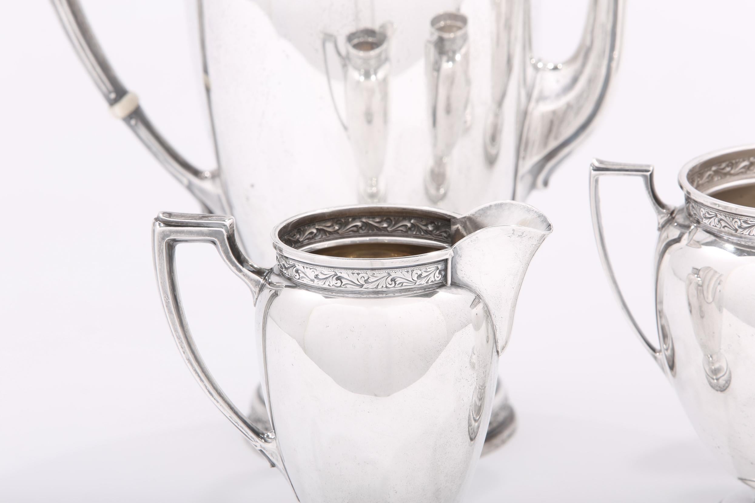 20th Century Sterling Silver Four Piece Tea / Coffee Service For Sale