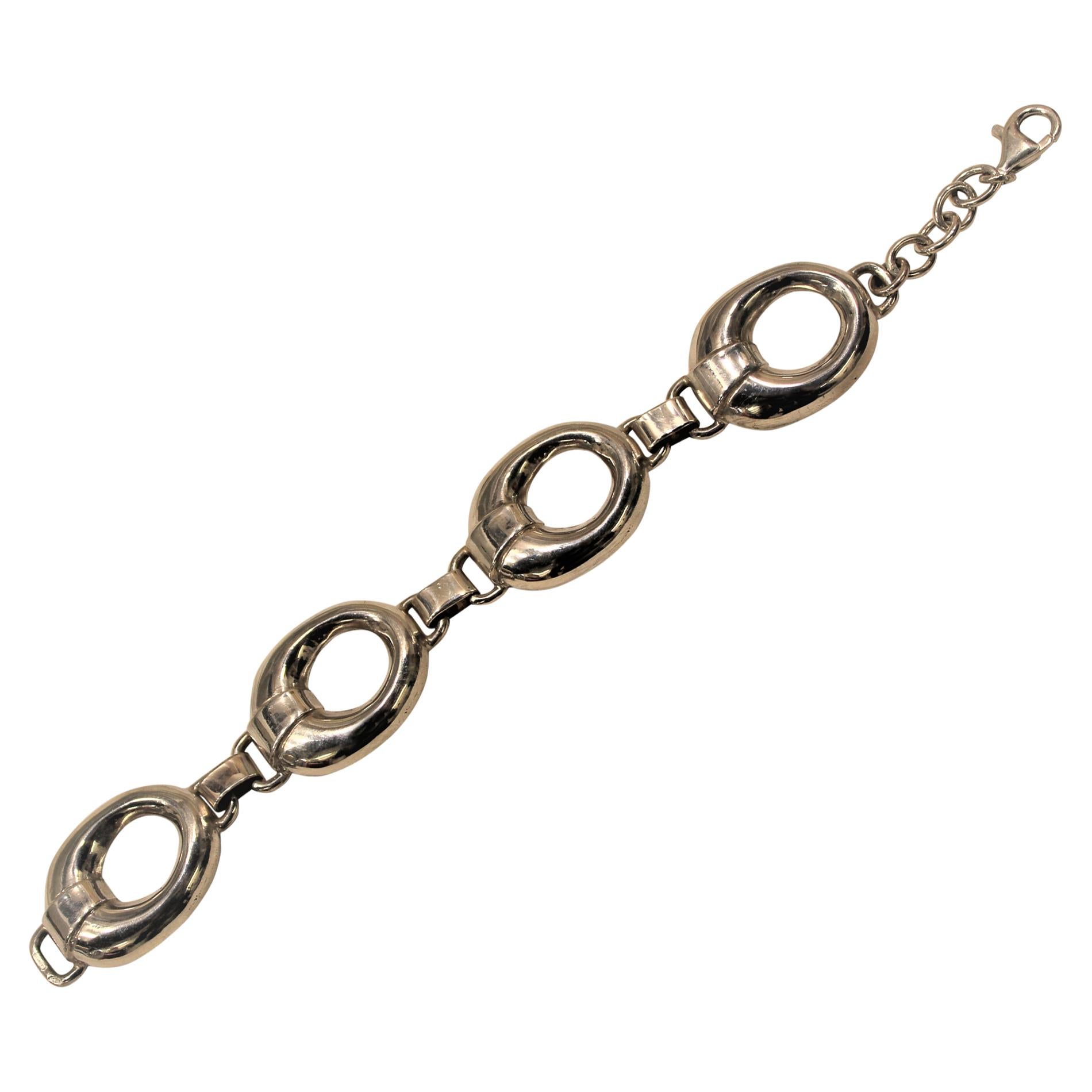 Sterling Silver, Four Rings Chain Bracelet, Handmade, Italy For Sale