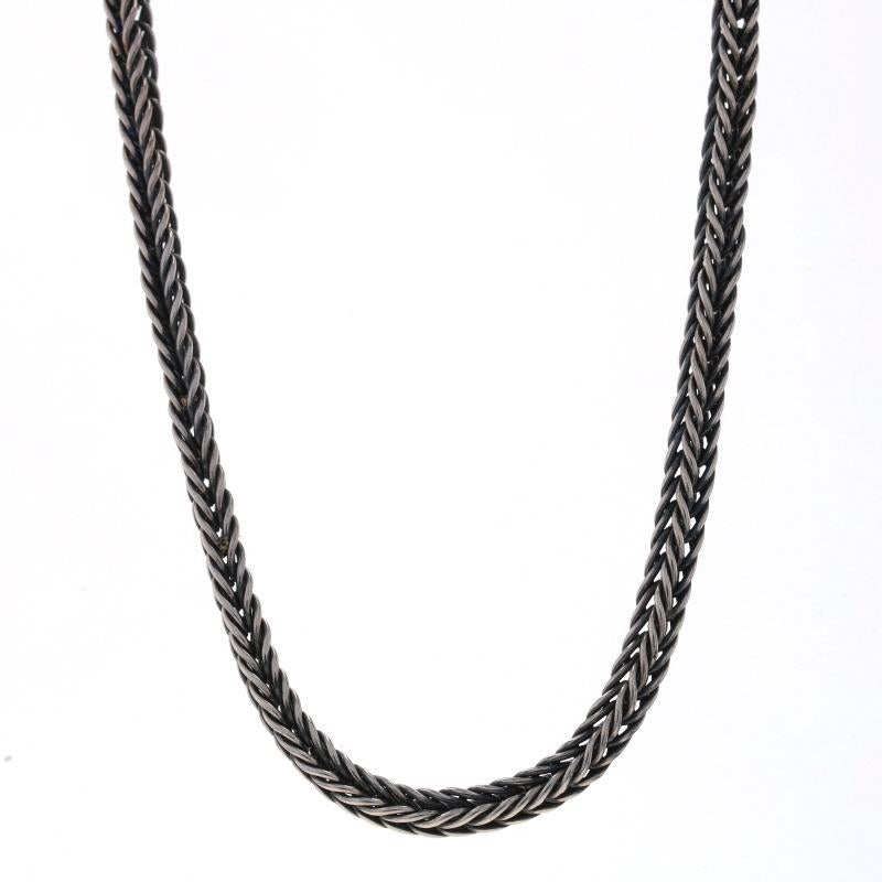 Metal Content: Sterling Silver

Chain Style: Foxtail
Necklace Style: Chain
Fastening Type: Lobster Claw Clasp

Measurements
Adjustable length: 16 1/4
