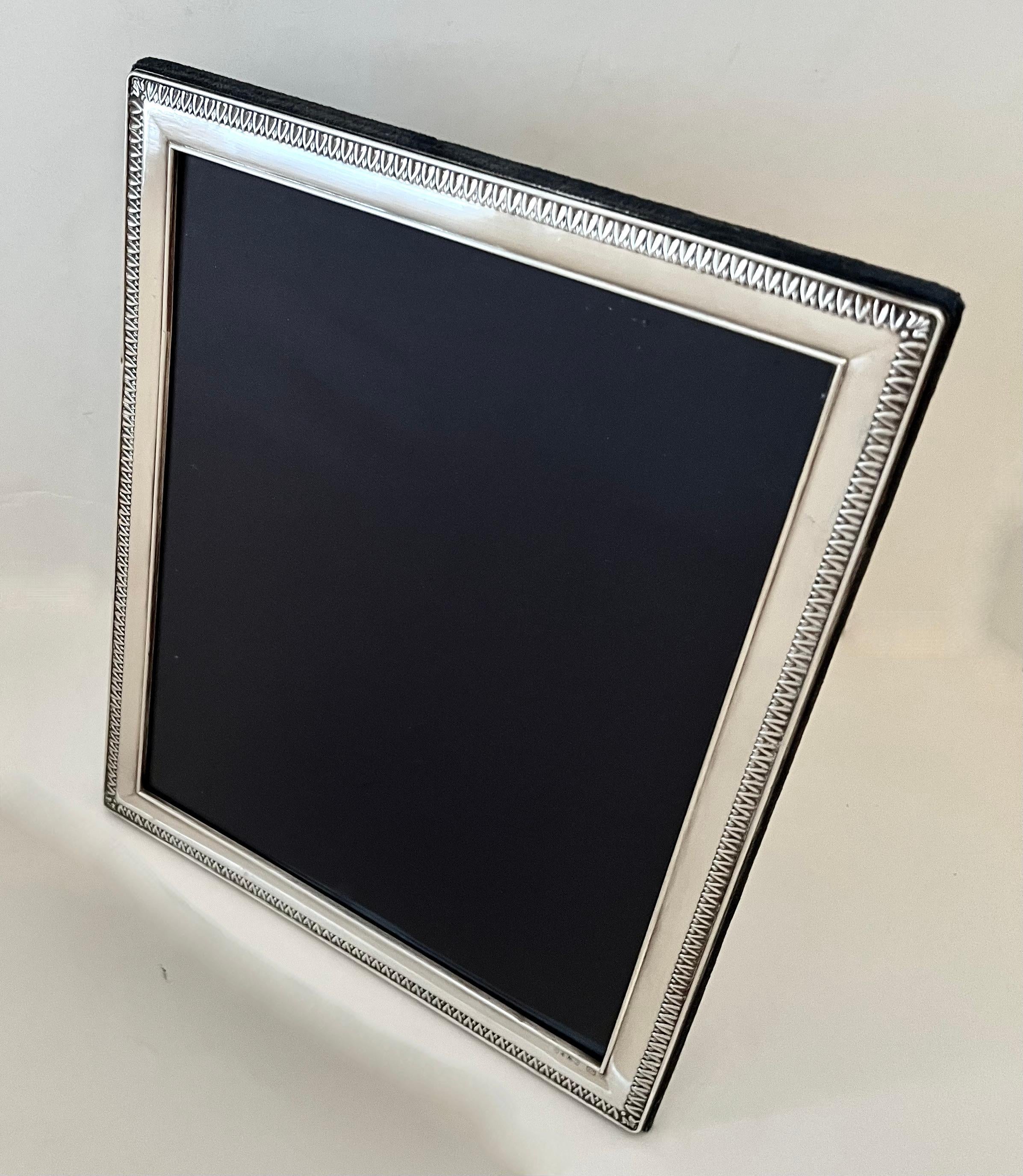 Modern Sterling Silver Frame with Velvet Stand For Sale