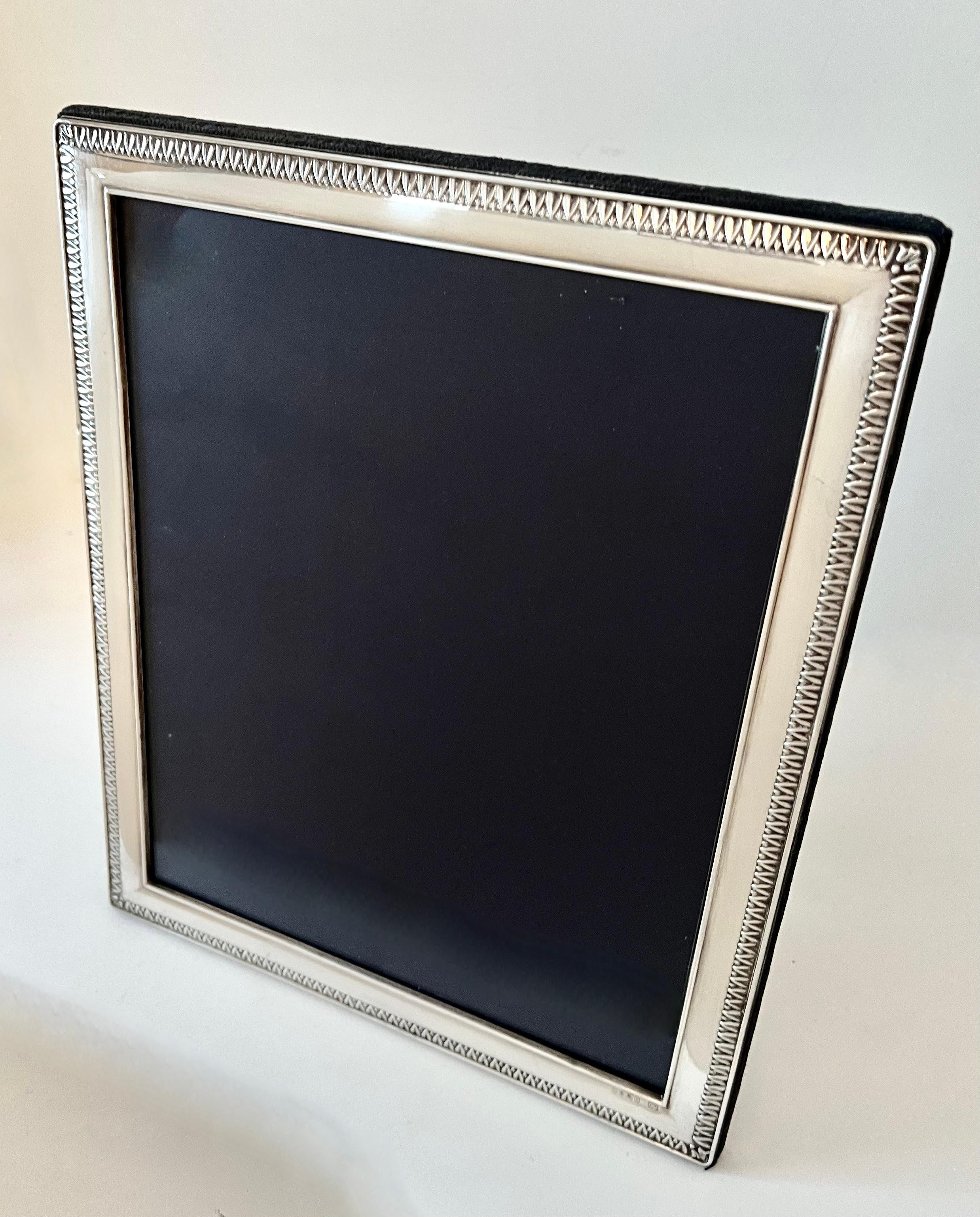 Polished Sterling Silver Frame with Velvet Stand For Sale