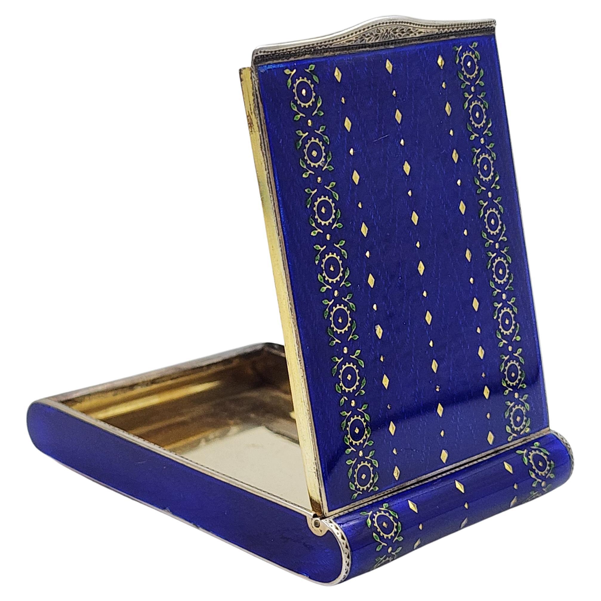 Sterling Silver Frances box with enamel design For Sale