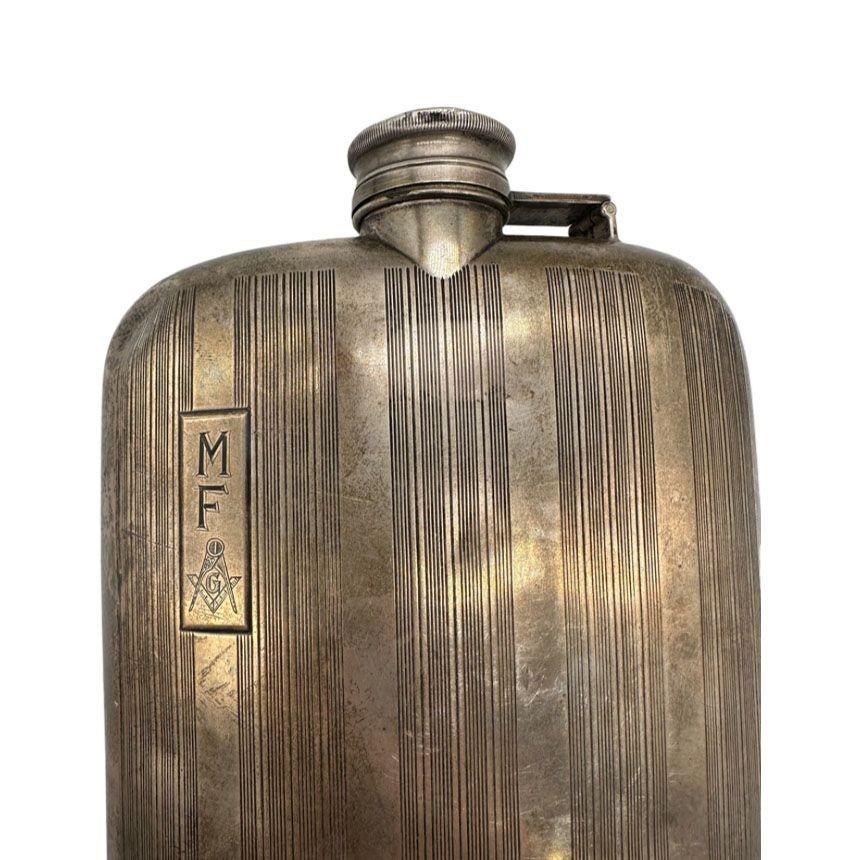 Early 20th Century Sterling Silver Free mason Prohibition Hip Flask by Elgin E.A.M. For Sale
