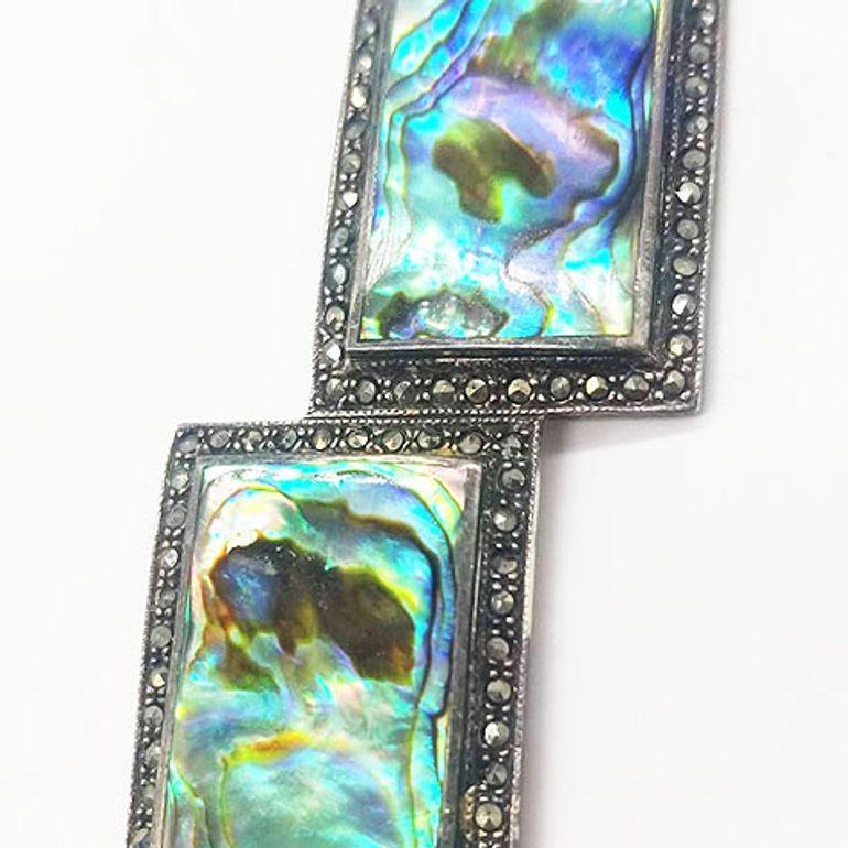 Sterling Silver French Paste Marcasite Jewelry Set, Brooch, Bracelet, Earrings For Sale 12