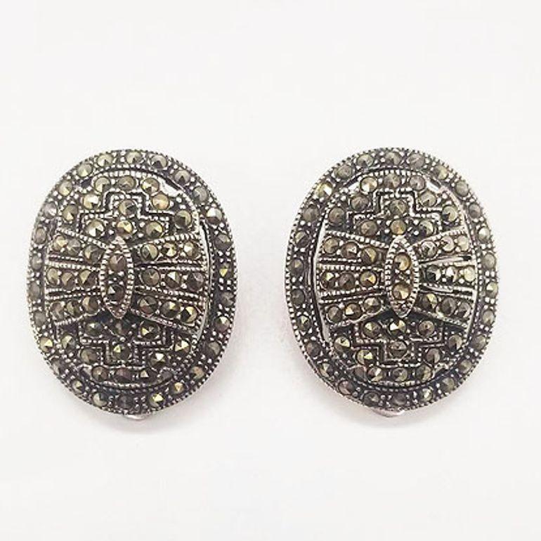 20th Century Sterling Silver French Paste Marcasite Jewelry Set, Brooch, Bracelet, Earrings For Sale