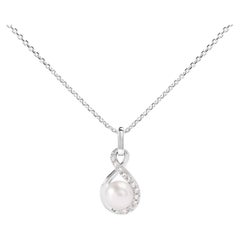 Sterling Silver Freshwater Cultured Pearl and Diamond Accent Pendant Necklace 