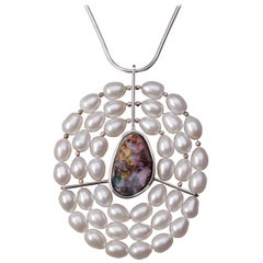 Sterling Silver Freshwater Pearl and Australian Boulder Opal Pendant
