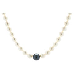 Sterling Silver Freshwater Pearl Necklace with Blue / Black Center