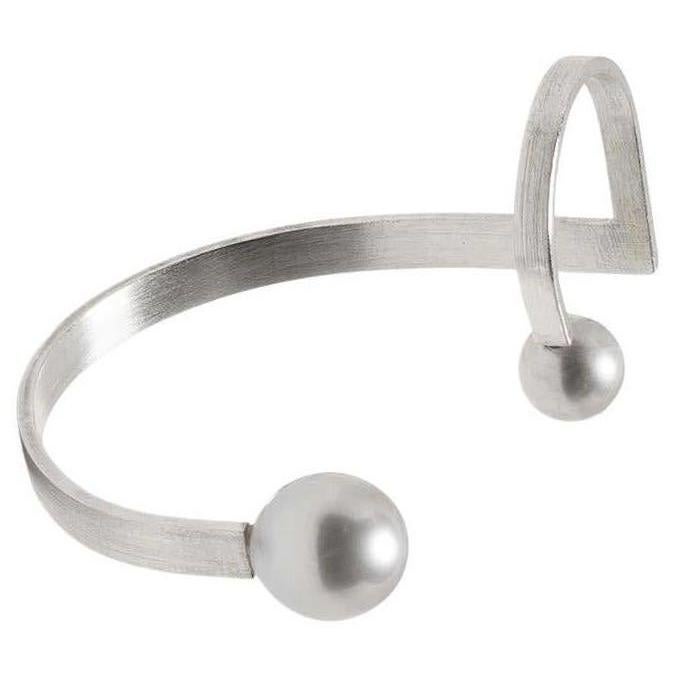 Sterling Silver Freshwater Pearls Open Line Ear cuff Earring For Sale