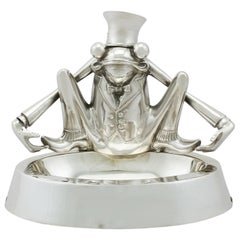 Antique Edwardian Sterling Silver 'Frog' Inkwell
