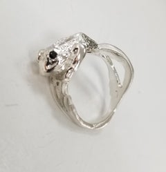Sterling Silver "Frog" Ring with a Black Diamond Eyes