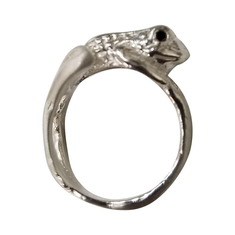 Sterling Silver "Frog" Ring with a Black Diamond Eyes For Sale at 1stDibs |  sterling silver frog ring, ring frog, alex and ani snake ring