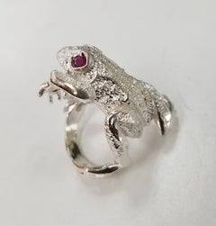 Sterling Silver "Frog" Ring with a Ruby Eye
