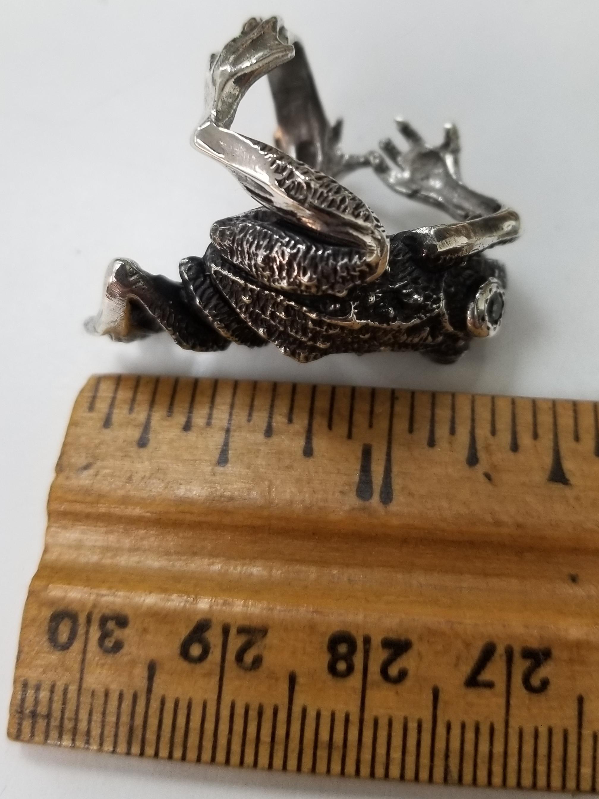 Sterling Silver Frog with Green Sapphire as Eyes Weighing .24pts In Excellent Condition In Los Angeles, CA